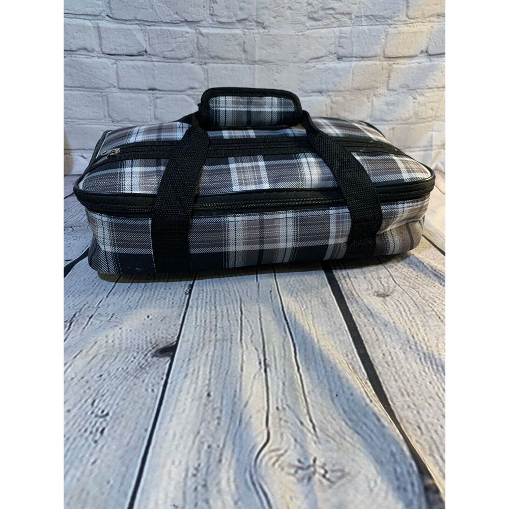 Home Essential Black White Plaid Insulated Carrier Zipper Handstrap Travel Bag‎